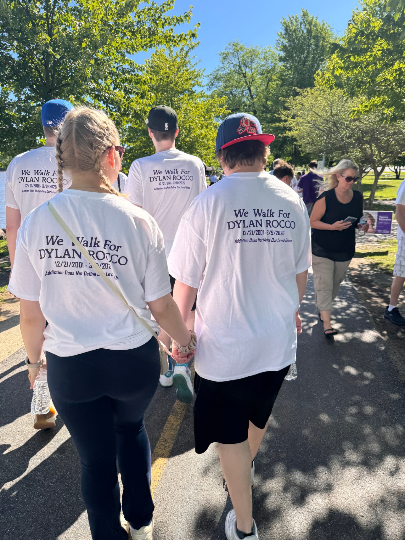 Walkers wearing We Walk for Dylan Rocco shirts